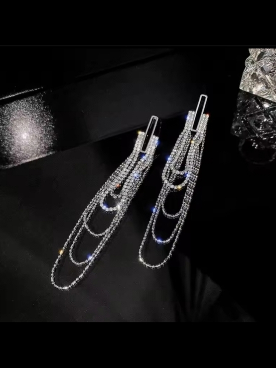 Anthropologie Jewelry - Silver Multi-Strand Crystal Drop Earrings with Colored Accents